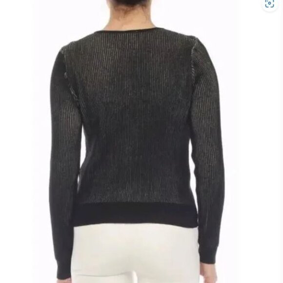 NWT Rain + Rose Women's Black/Beige Button Front Cardigan Sweater Long Sleeve - Picture 2 of 9